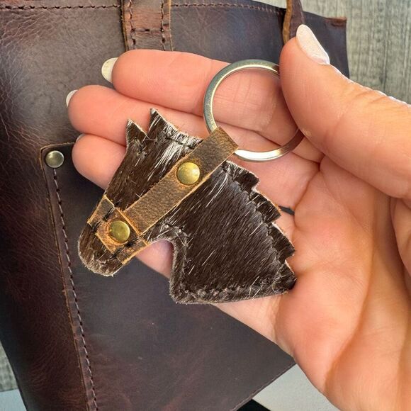 Western Keychain Horse Charm NEW FAST SHIP Leather Cowhide - Picture 1 of 5